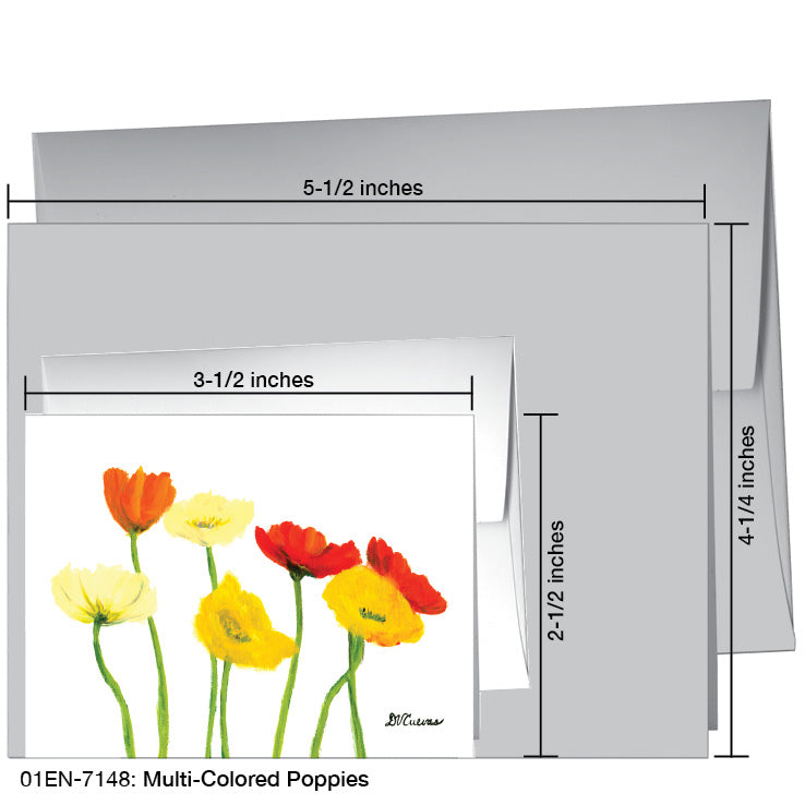 Multi-Colored Poppies on White, Greeting Card (7148A), Enclosure Card, www.printedcanvas.com