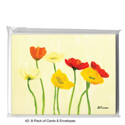 Multi-Colored Poppies on White, Greeting Card (7148A)
