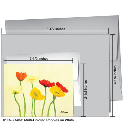 Multi-Colored Poppies on White, Greeting Card (7148A)
