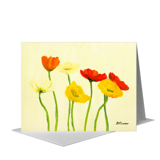Multi-Colored Poppies on White, Greeting Card (#7148A) A2 Card Front, www.printedcanvas.com