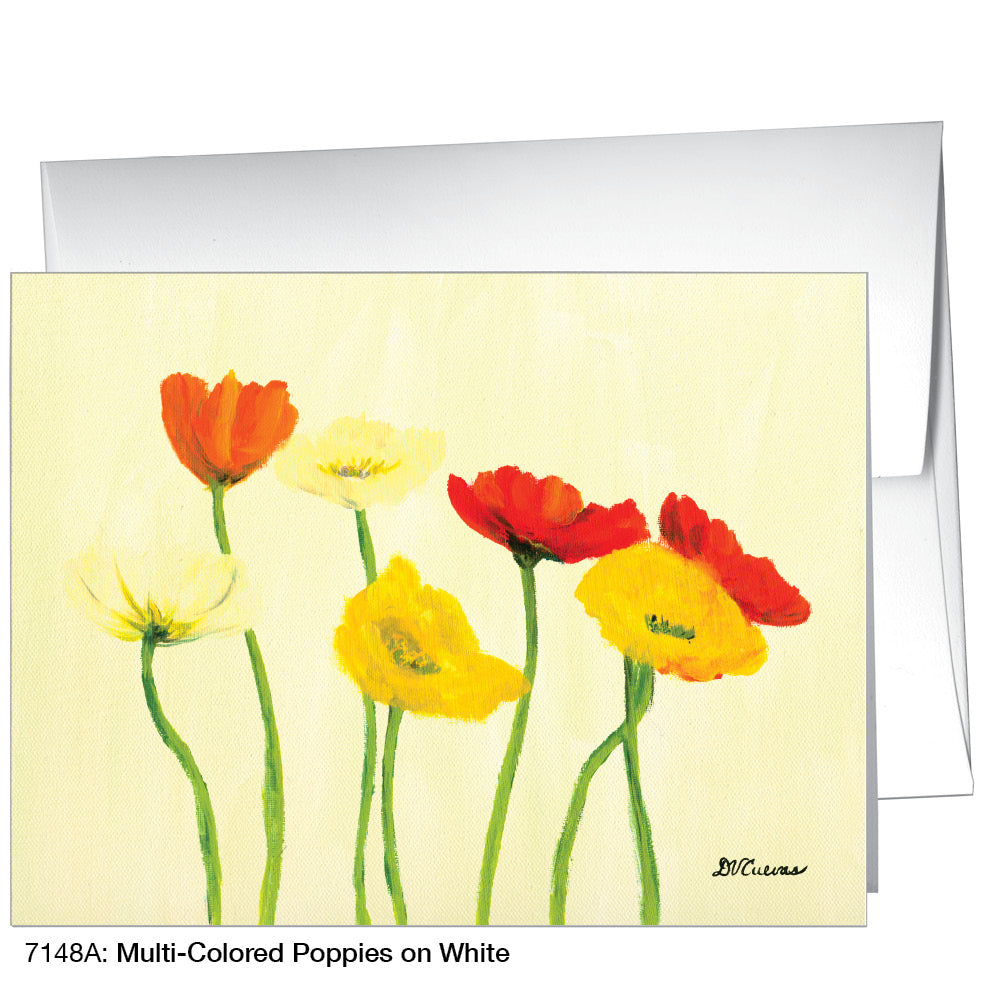 Multi-Colored Poppies on White, Greeting Card (7148A)