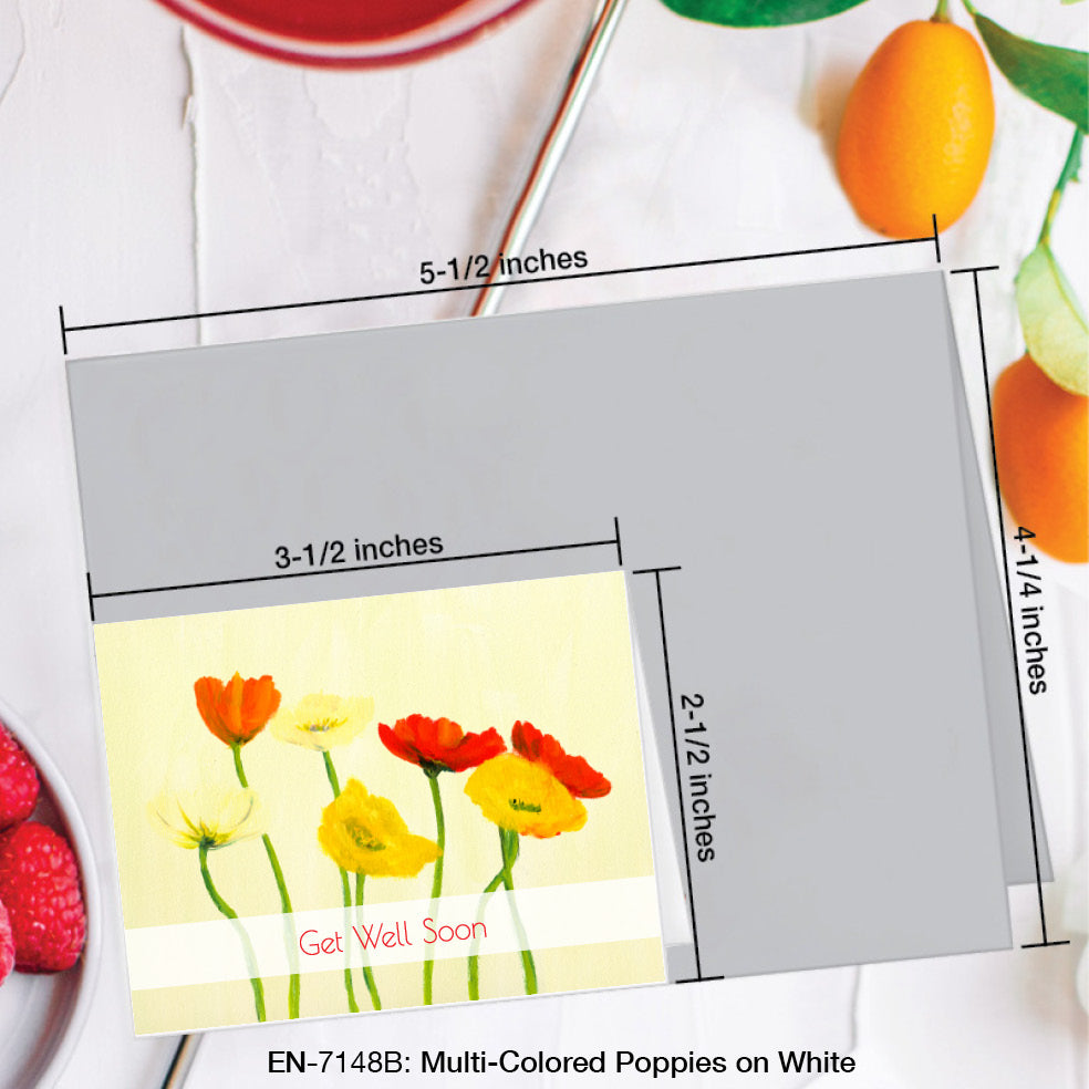 Multi-Colored Poppies on White, Greeting Card (#7148B), Enclosure, www.printedcanvas.com