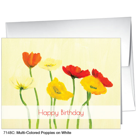 Multi-Colored Poppies on White, Greeting Card (#7148C), A2 Card, www.printedcanvas.com