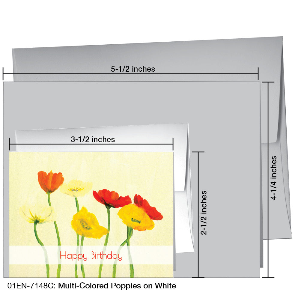 Multi-Colored Poppies on White, Greeting Card (#7148C), Enclosure, www.printedcanvas.com