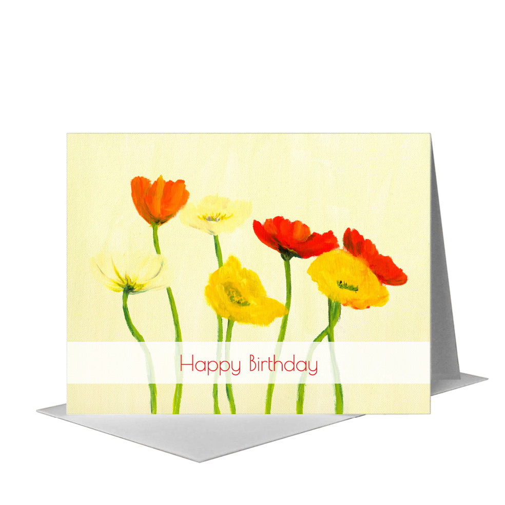 Multi-Colored Poppies on White, Greeting Card (#7148C) A2 Card Front, www.printedcanvas.com