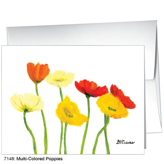 Multi-Colored Poppies on White, Greeting Card (7148A), A2 Card Front, www.printedcanvas.com