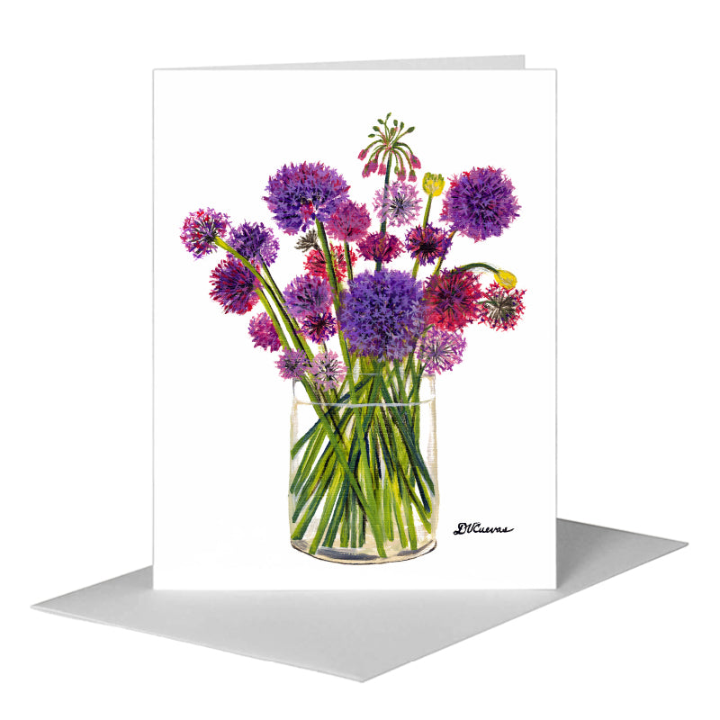 Alliums in Vase, Greeting Card (#7203A) A2 Card Front, www.printedcanvas.com