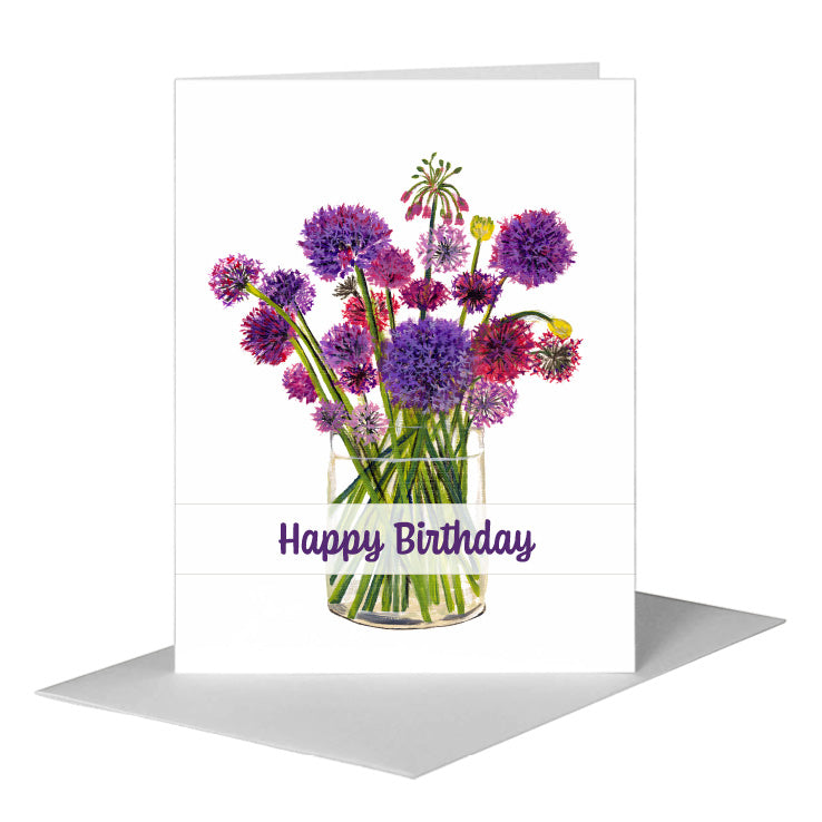 Alliums in a Vase, Greeting Card (#7203DA), A2 Card Front, www.printedcanvas.com