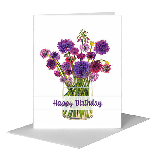 Alliums in a Vase, Greeting Card (#7203DA) A2 Card Front, www.printedcanvas.com