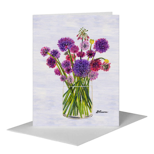 Alliums in Vase, Greeting Card (#7203F) A2 Card Front, www.printedcanvas.com