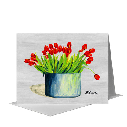Tulips in Tin, Greeting Card (#7216D) A2 Card Front, www.printedcanvas.com