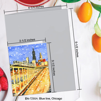 Blue Line, Chicago, Greeting Card (7255B), Enclosure Card, www.printedcanvas.com