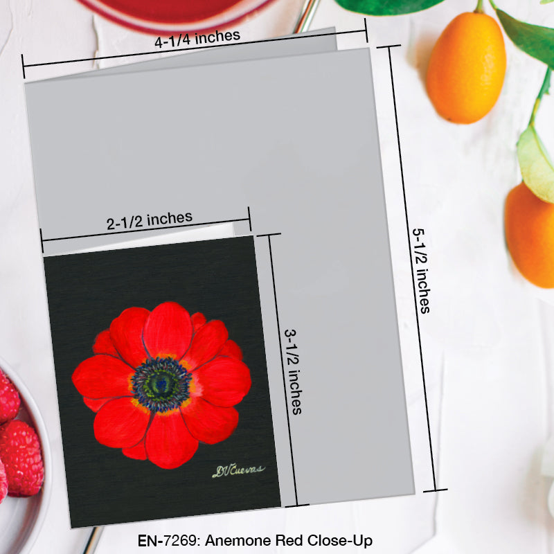 Anemone Red Close-Up, Greeting Card (7269A), Enclosure Card, www.printedcanvas.com