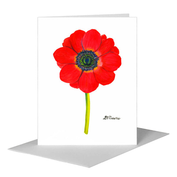 Anemone Red Close-Up, Greeting Card (#7269S), A2 Card Front, www.printedcanvas.com