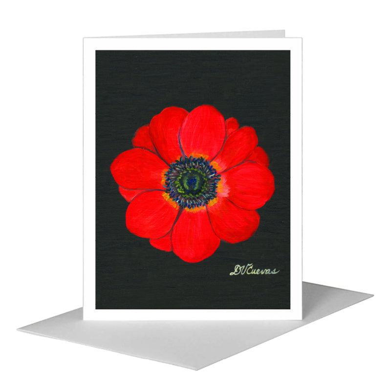 Anemone Red Close-Up, Greeting Card (#7269A) A2 Card Front, www.printedcanvas.com