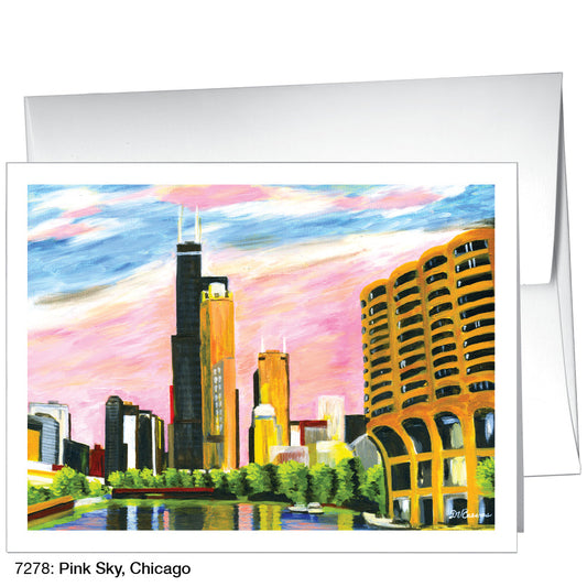 Pink Sky, Chicago, Greeting Card (7278A), A2 Card Front, www.printedcanvas.com