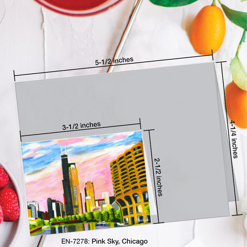 Pink Sky, Chicago, Greeting Card (7278A), Enclosure Card, www.printedcanvas.com