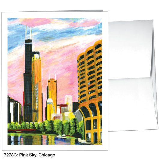 Pink Sky, Chicago, Greeting Card (7278C), A2 Card Front, www.printedcanvas.com