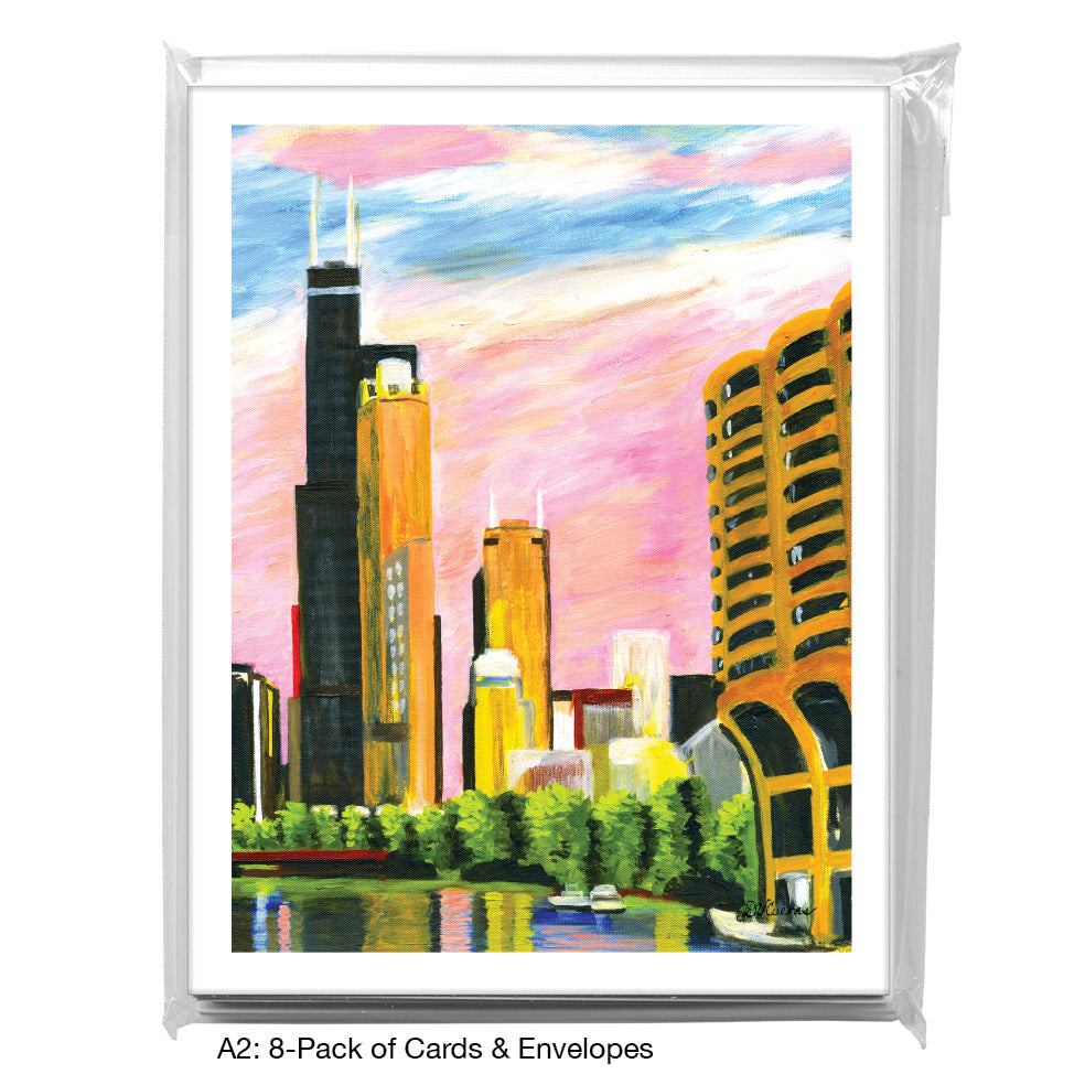 Pink Sky, Chicago, Greeting Card (7278C)