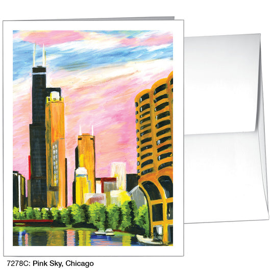 Pink Sky, Chicago, Greeting Card (7278C)