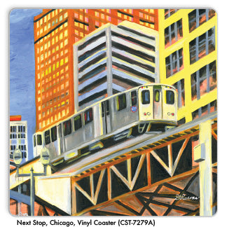 Next Stop, Chicago, Vinyl Coaster (CST-7279A) - Printed Canvas