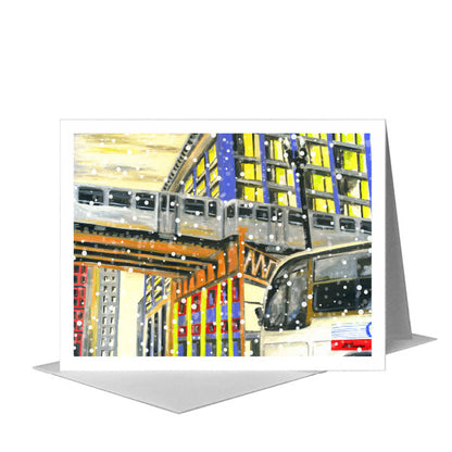 Bus Under Tracks, Chicago, Greeting Card (#7281D), A2 Card Front, www.printedcanvas.com