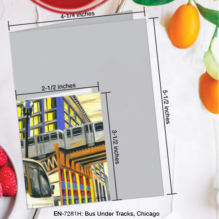 Bus Under Tracks, Chicago, Greeting Card (7281H), Enclosure Card, www.printedcanvas.com