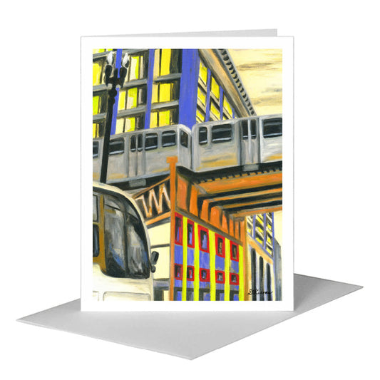 Bus Under Tracks, Chicago, Greeting Card (#7281H) A2 Card Front, www.printedcanvas.com