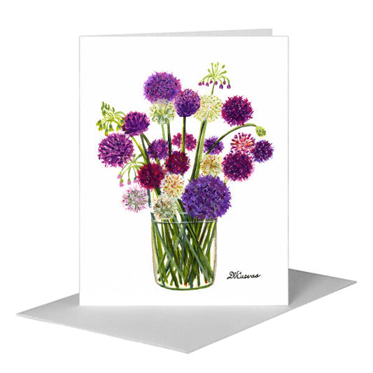 Alliums in Vase 2, Greeting Card (#7295A) A2 Card Front, www.printedcanvas.com