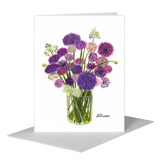 Alliums in Vase 3, Greeting Card (#7296A) A2 Card Front, www.printedcanvas.com