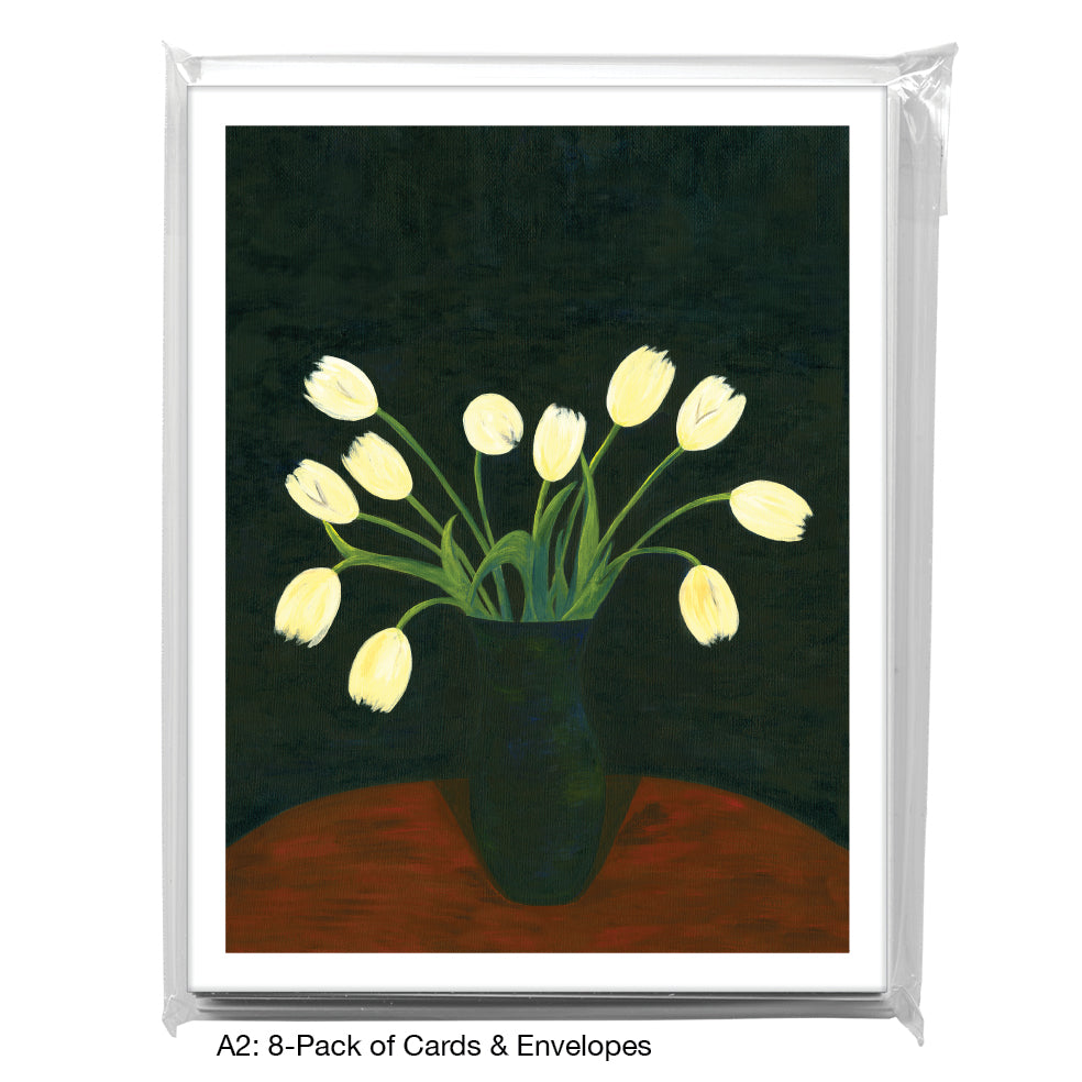 White Tulips On Black, Greeting Card (7302B), A2 8-Pack, printedcanvas.com