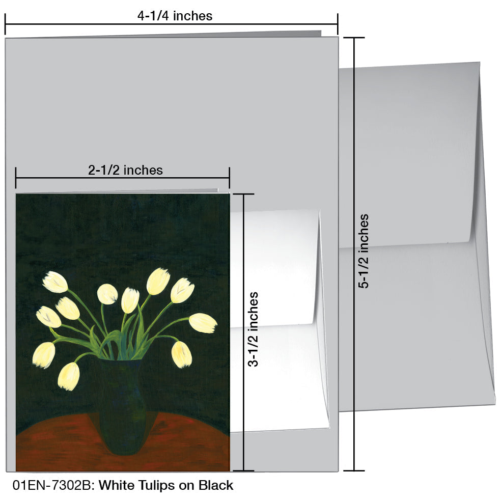White Tulips On Black, Greeting Card (7302B), Enclosure, printedcanvas.com