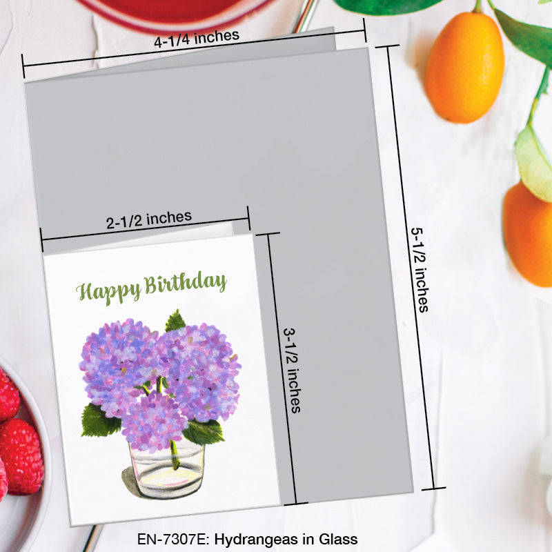 Hydrangeas in Glass, Greeting Card (7307E), Enclosure, www.printedcanvas.com