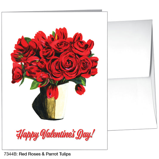 Red Roses & Parrot Tulips, Greeting Card (7344B)