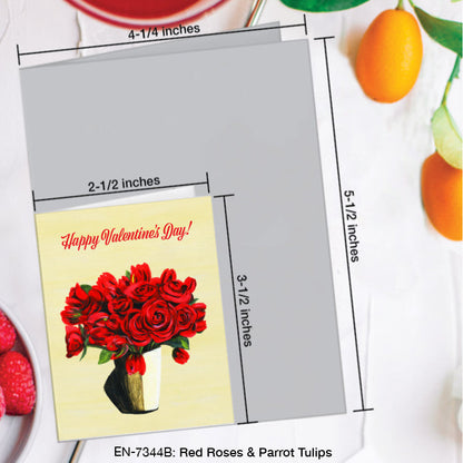 Red Roses & Parrot Tulips, Greeting Card (#7344B)