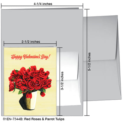 Red Roses & Parrot Tulips, Greeting Card (#7344B)