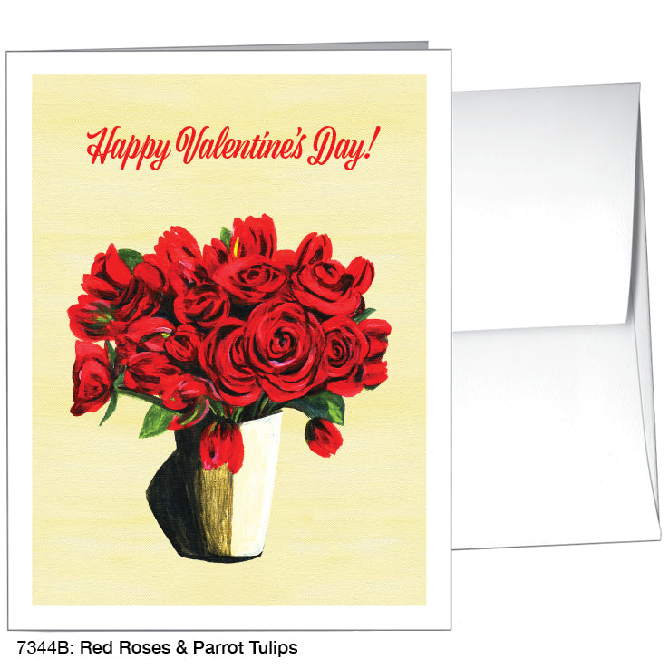 Red Roses & Parrot Tulips, Greeting Card (#7344B), A2 Card Front, www.printedcanvas.com