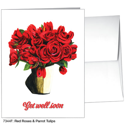 Red Roses & Parrot Tulips, Greeting Card (7344F)