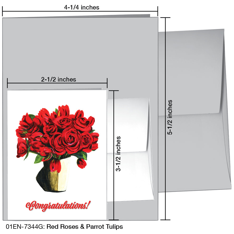 Red Roses & Parrot Tulips, Greeting Card (7344G)