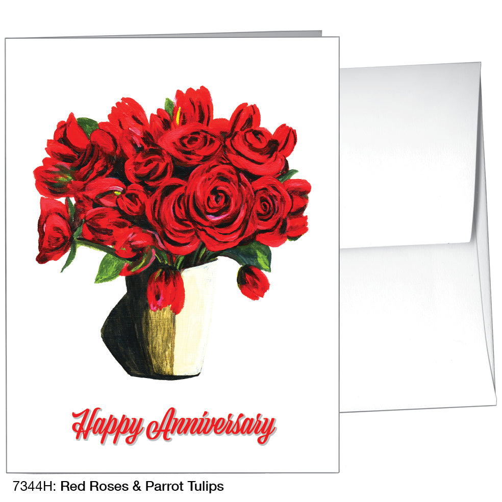 Red Roses & Parrot Tulips, Greeting Card (7344H)