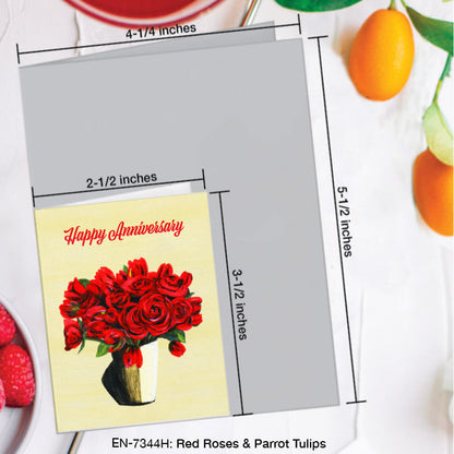 Red Roses & Parrot Tulips, Greeting Card (#7344H)