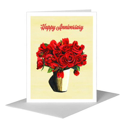 Red Roses & Parrot Tulips, Greeting Card (#7344H) A2 Card Front, www.printedcanvas.com