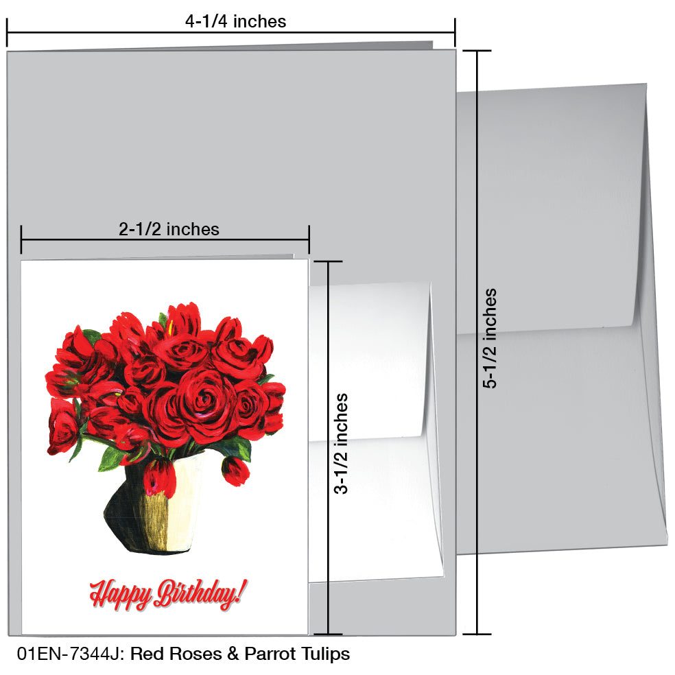 Red Roses & Parrot Tulips, Greeting Card (7344J)