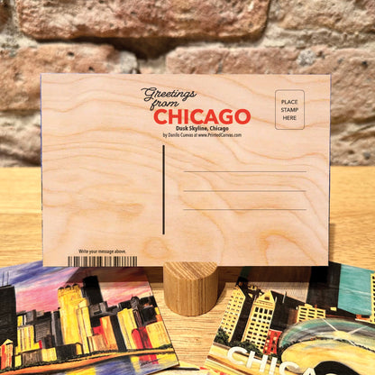 Dusk Skyline, Chicago, Wood Postcard (PCW-7365A)
