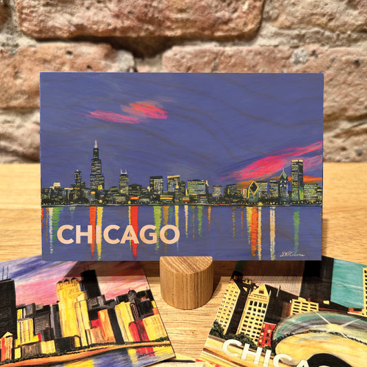 Dusk Skyline, Chicago, Wood Postcard (PCW-7365A)
