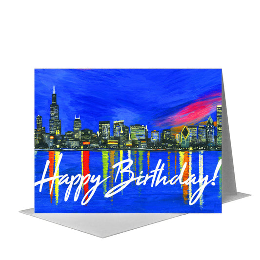 Dusk, Chicago, Greeting Card (#7365C) A2 Card Front, www.printedcanvas.com