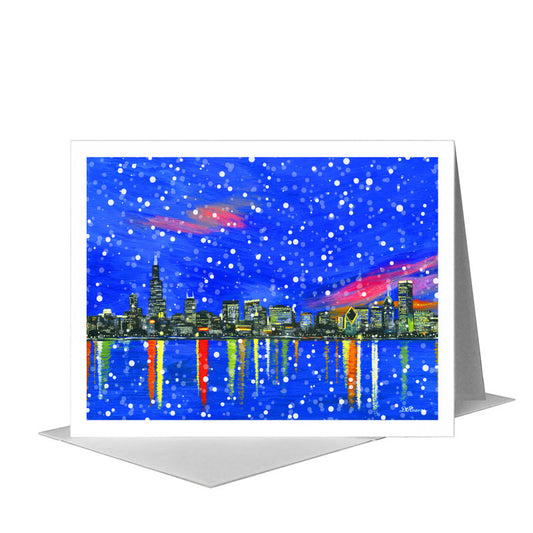 Dusk, Chicago, Greeting Card (#7365E) A2 Card Front, www.printedcanvas.com