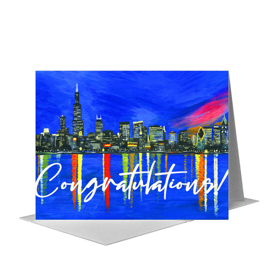 Dusk, Chicago, Greeting Card (#7365F) A2 Card Front, www.printedcanvas.com