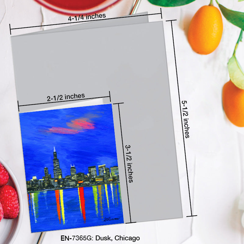 Dusk, Chicago, Greeting Card (7365G), Enclosure Card, www.printedcanvas.com