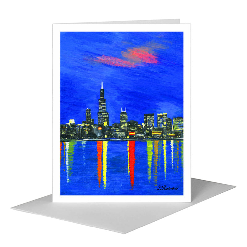 Dusk, Chicago, Greeting Card (#7365G) A2 Card Front, www.printedcanvas.com